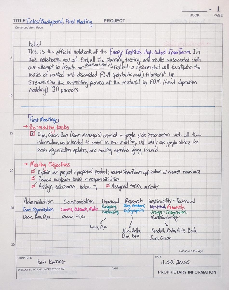 [Page 1 of our notebook!]