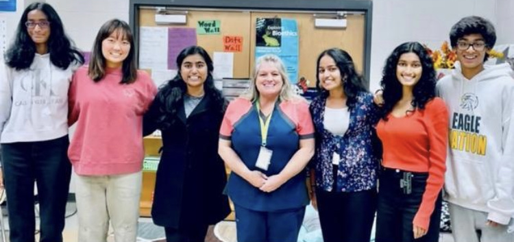 From left to right: Samantha, Esther, Nandini, Ms. Kelley, Ishita, Anisha, Shailen