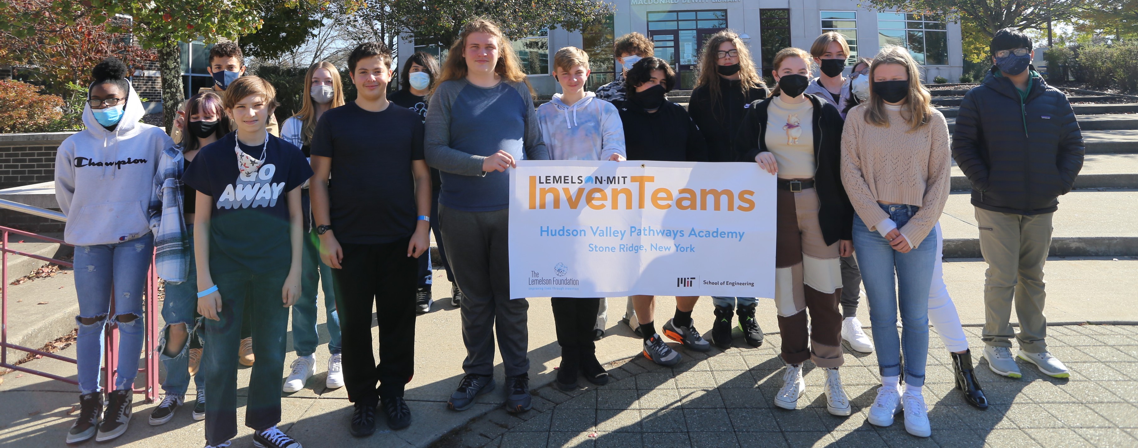 Hudson Valley Pathways Academy InvenTeam with their InvenTeams banner